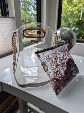 Packed Party Clear Crossbody Tote with Glitter Confetti Pouch - Gold Trim